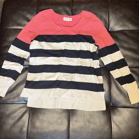 Pink Rose Women’s Sweater, Pink, White & Black Striped, Cotton, Size Medium - Picture 3 of 7